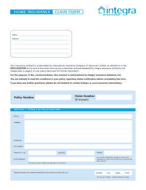 Integra Claims  Form