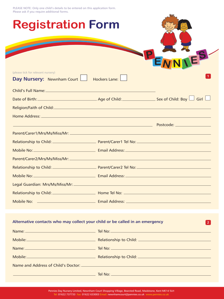 Day Nursery Registration Form