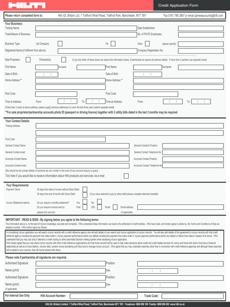 Hilti Credit Application  Form