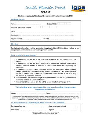 Essex Pension Fund Opt Out Form