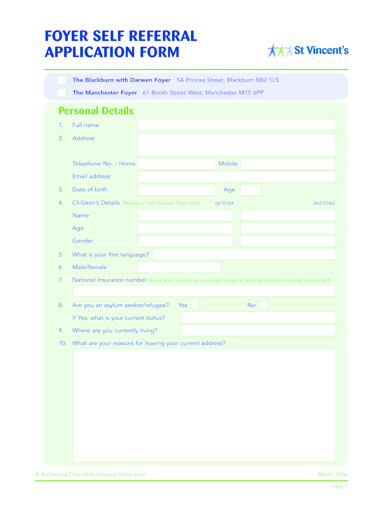  Manchester Foyer Application Form 2006