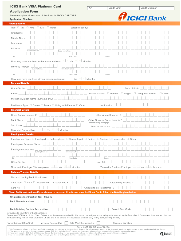 ICICI Bank VISA Platinum Card Application Form