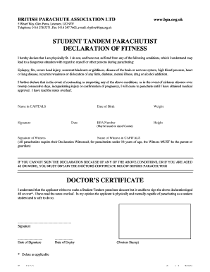  Tandem Jump Medical Form Skydive Strathallan 2000