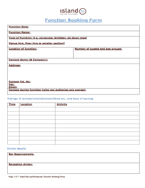Function Booking Sheet  Form