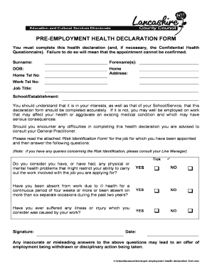 Employee Health Questionnaire Template Word  Form