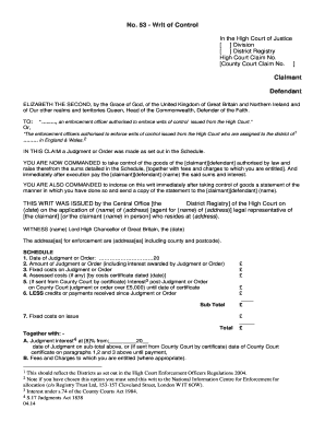 Writ of Control Form