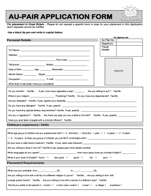 Au Pair Application  Form