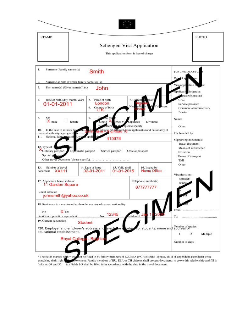 Sample Schengen Visa Application Form Filled PDF