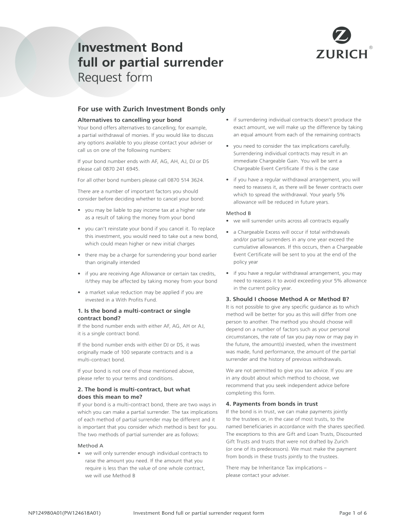  Zurich Investment Bond Surrender Form 2007