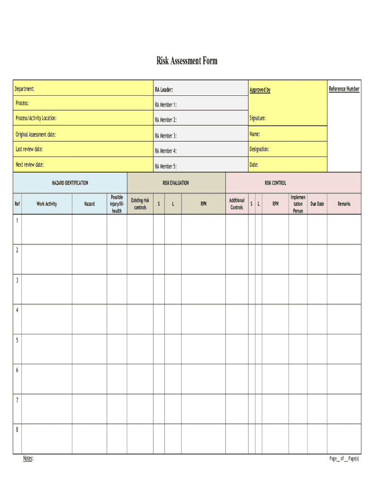 Electrical Risk Assessment Example PDF  Form