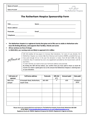 Rotherham Hospice Sponsor Form