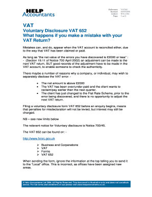 VAT Voluntary Disclosures VAT652 Help Accountants  Form