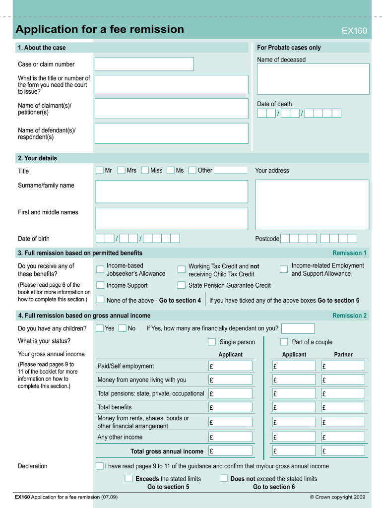 EX160 Application for a Fee Remission Children Need Families  Form