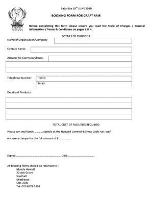 Craft Fair Booking Form Template