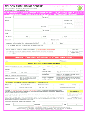 Rider Registration Form Nelson Park Riding Centre Ridinglessonsthanet Co