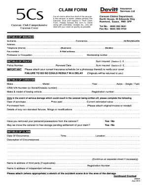 CLAIM FORM the Caravan Club Caravanclub Co