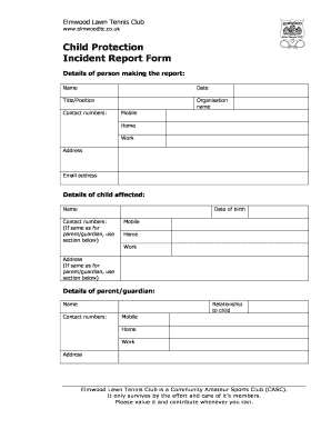 Child Protection Form Template