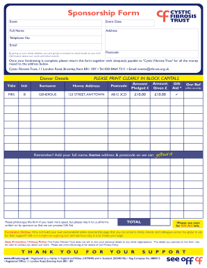 Cystic Fibrosis Karting Sponsership Forms for Racing