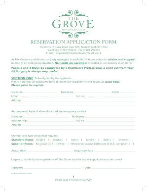 The Grove Hotel Bournemouth Form