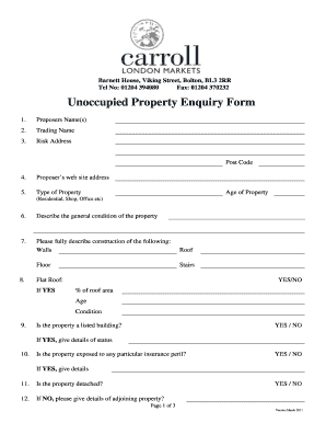 Unoccupied Property Enquiry Form
