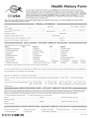 Health History Form Ccusa