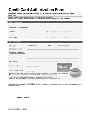 Sheraton Credit Card Authorization Form