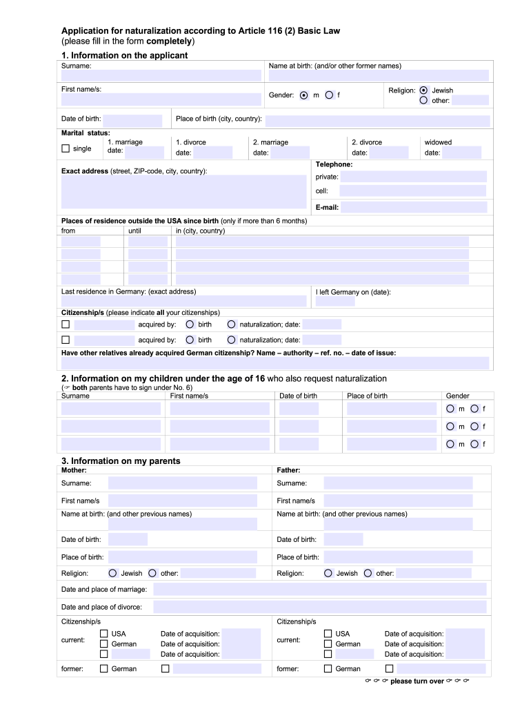 Application for Naturalization According to Article 116 2 Basic Law  Form