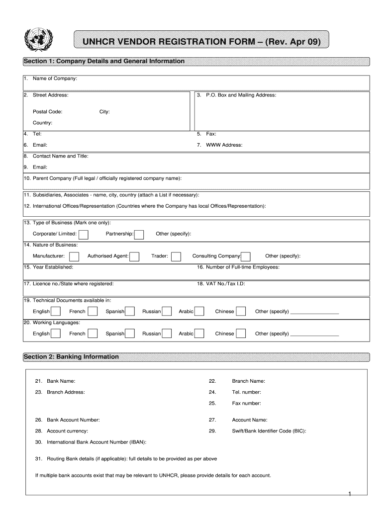  Unhcr Vendor Registration Form 2009