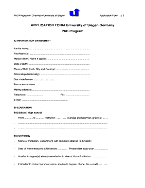 Siegen University Online Application  Form