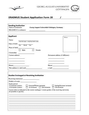 Application Form Erasmus