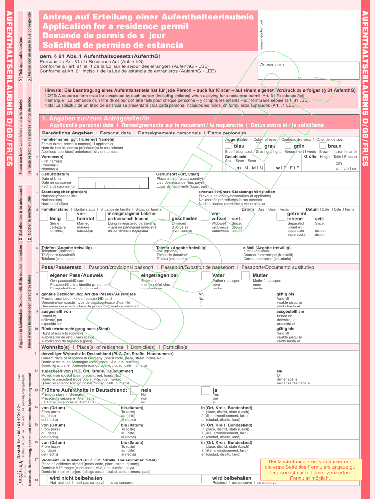 Antrag Auf Erteilung Eines Aufenthaltstitels Example  Form