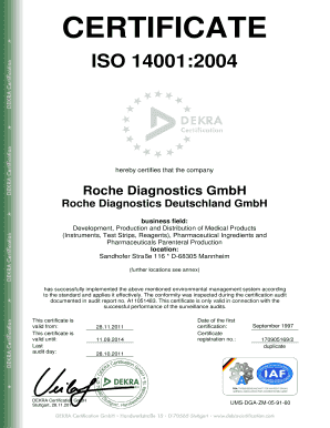 Roche Iso Certificate  Form