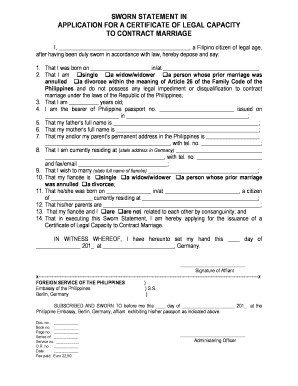 Legal Capacity to Contract Marriage Form