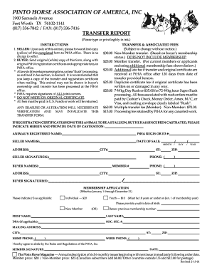  Pinto Horse Association Transfer Form 2001-2024