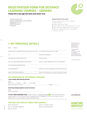  RegistRation FoRm for Distance Learning Courses Goethe Institut 2014