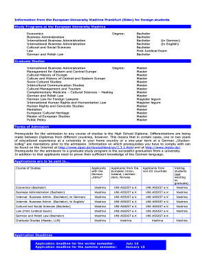 Application Form European University Viadrina Frankfurt Oder