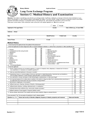  Long Term Exchange Program Medical History and Examination Form 2010-2024