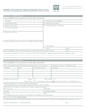 Cigna International Medical Dental Vision Form