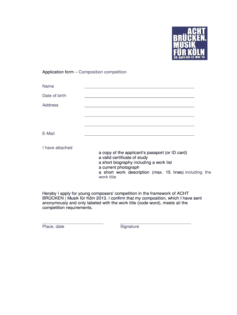 Application Form Composition Competition Name Www