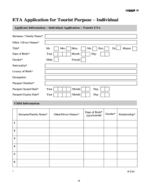 Eta Application for Tourist Purpose Individual Form