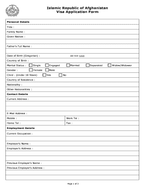 Islamic Republic of Afghanistan Visa Application Form