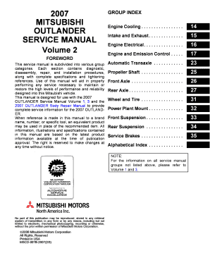 Mitsubishi Outlander Owners Manual  Form