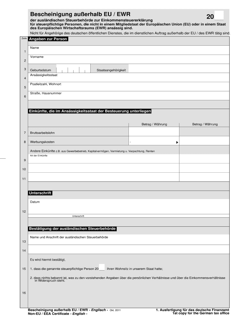 Bescheinigung Au Erhalb Eu Ewr Englisch  Form