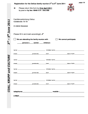 Family Reunion Sign in Sheet  Form