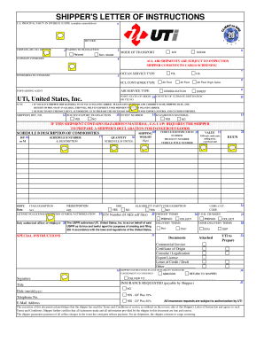 Shipper&#039;s Letter of Instruction Template Excel  Form