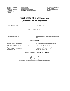 Certificat De Constitution  Form
