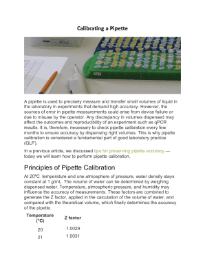 Pipette Calibration Worksheet  Form