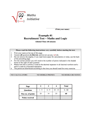 Maths and Logic Recruitment Test  Form