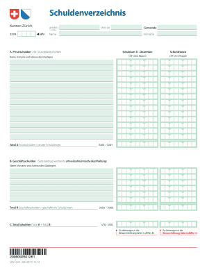 Steuern Kanton Z Rich Schuldenverzeichnis  Form