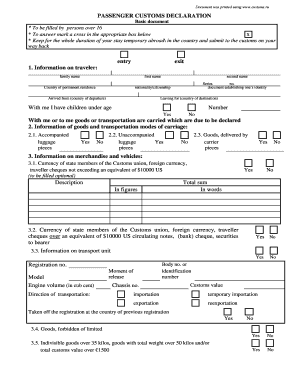 Customs Declaration Form for Passengers PDF
